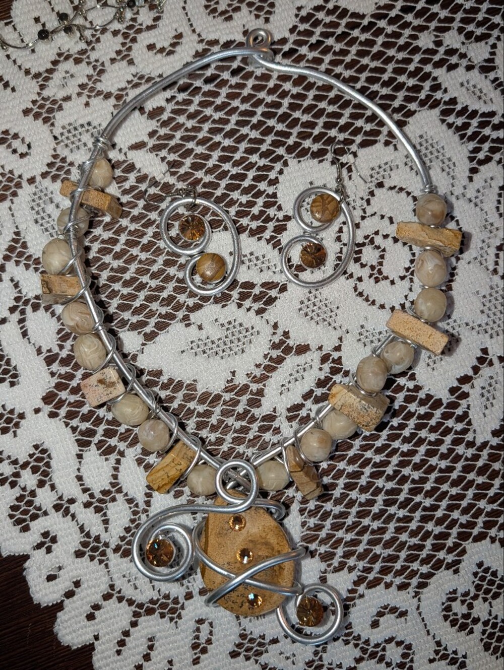 Jeff Lieb Stamped Statement Necklace Set w/ Earrings